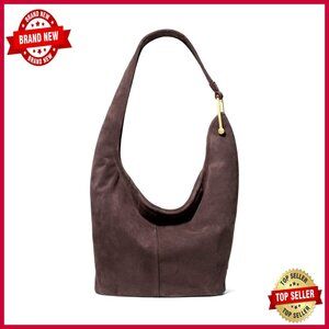 Medium Hobo Shoulder Bag in Suede with Gold Hardware, Magnetic Closure